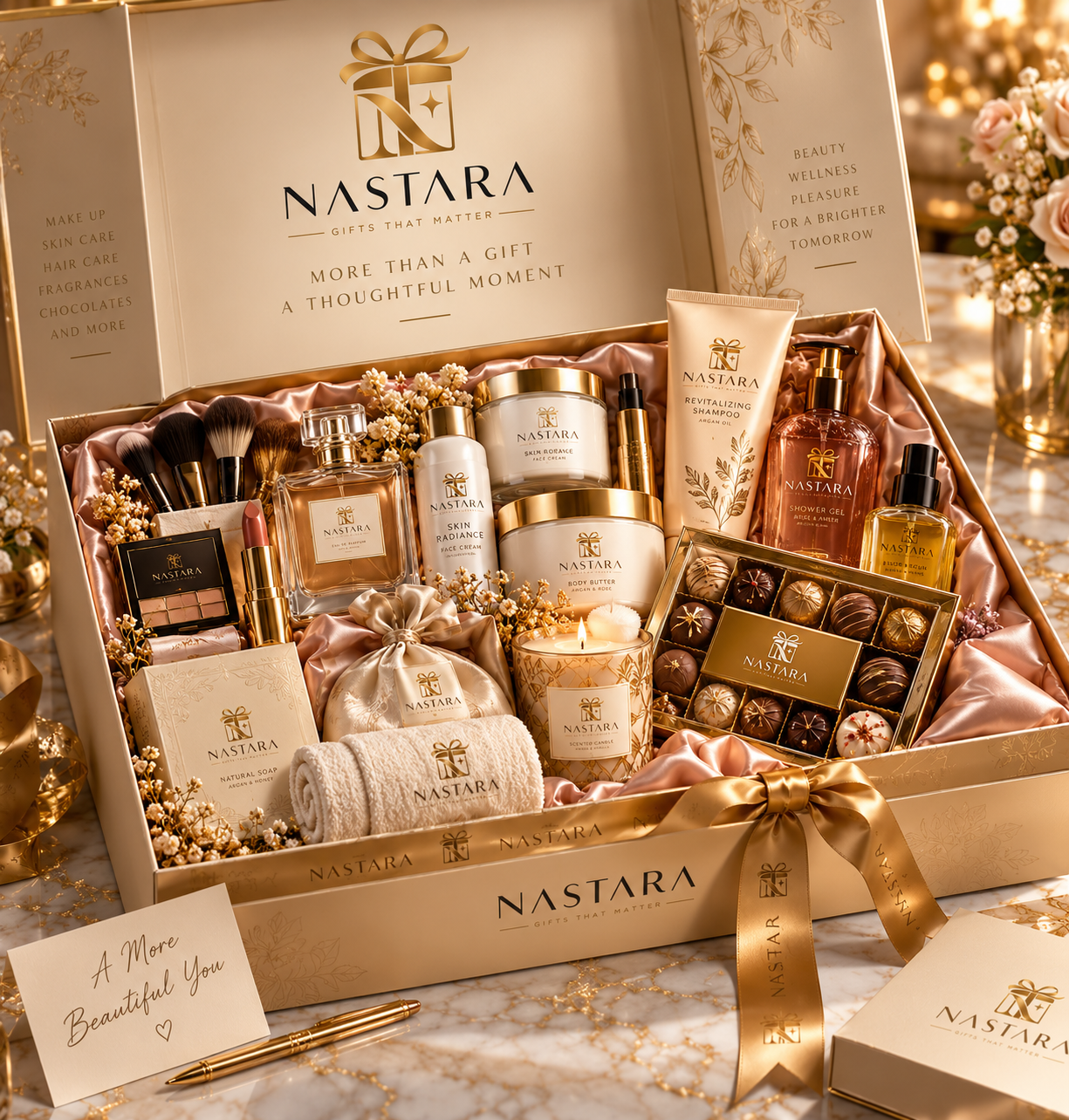 Luxury NASTARA gift coffret with candle, chocolates, soap and accessories